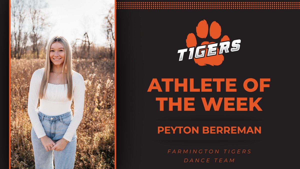 tigerfarmington's tweet photo. Athlete of the Week: Peyton Berreman, Dance Team! Congratulations, Peyton! @FarmingtonDT 

📰 https://t.co/eQSAzpgZBI

#WeAre192 https://t.co/6BTvEawF72
