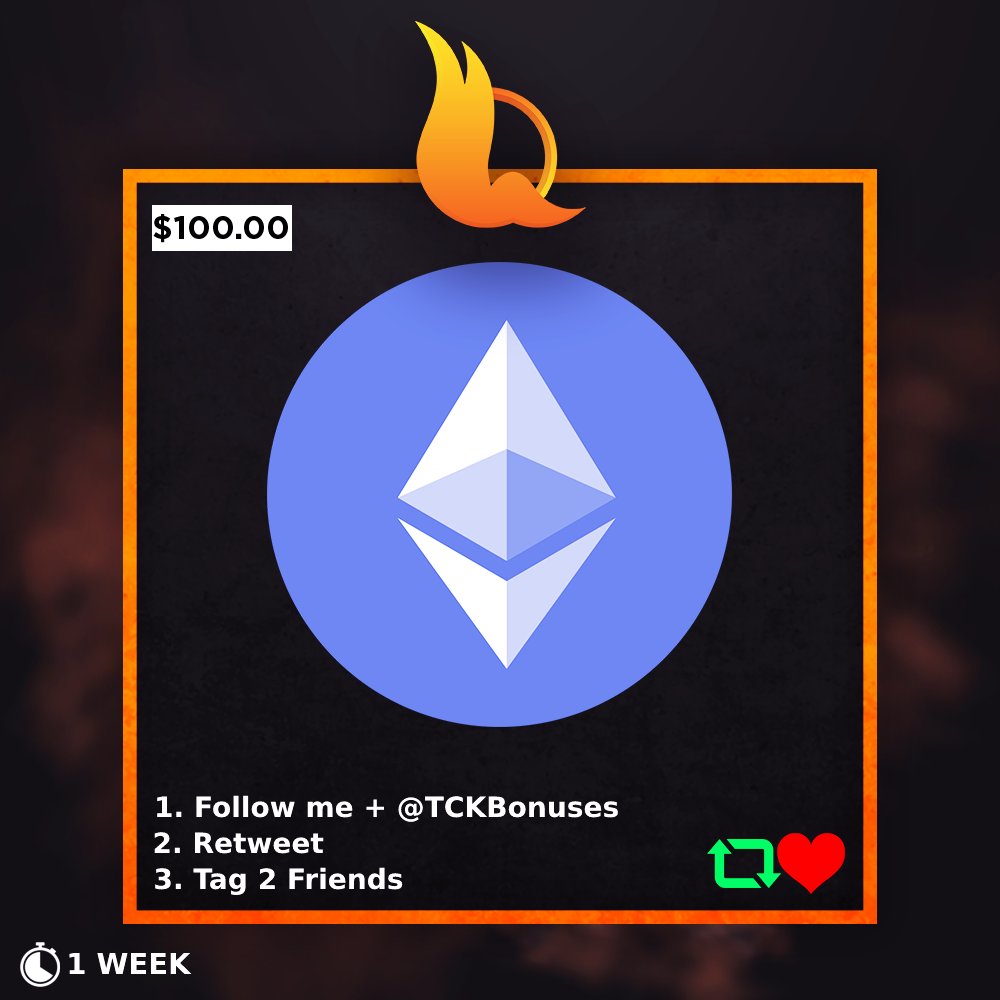 quagerdoodle's tweet photo. $100 ETH Giveaway!

To Enter:
- Follow me + @TCKBonuses 
- Retweet
- Tag 2 Friends

Rolling 1 week from now! https://t.co/to4i9Gnqxm