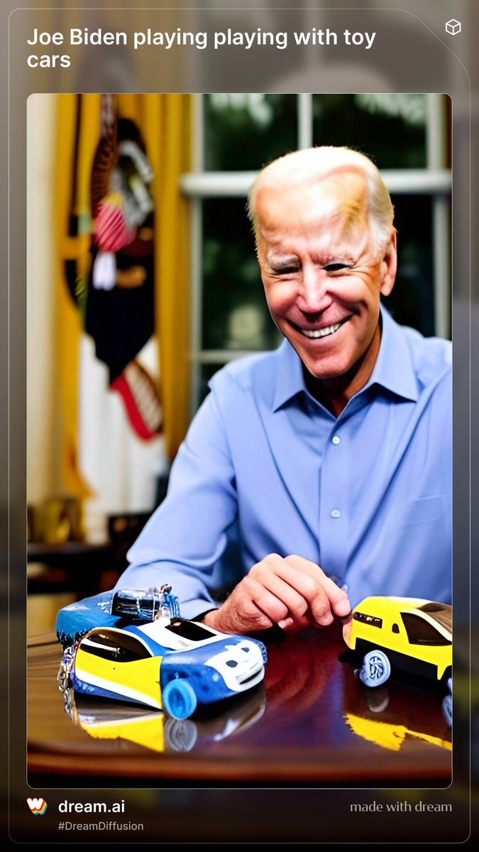 CringeDreamAI's tweet photo. Joe Biden playing with toy cars. https://t.co/QsEP24ldNt