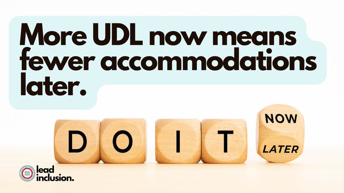 The more universal design for learning we use, the fewer accommodations &amp; modifications we need to add later. Win-Win! #LeadInclusion #EdChat #UDL #Inclusion