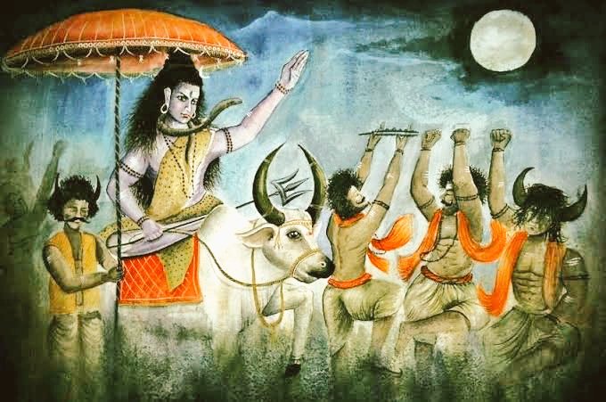 Shiva ganas
🔱
They are short,stocky &amp; have a reddish complexion. They have two tusks,They have four arms,holding a noose,a serpent,a trident and a mahapatra,Their duty is to transport the souls of expired devotees of Deity Shiva in the pushpak viman to Kailash.
"Har Har Mahadev"
