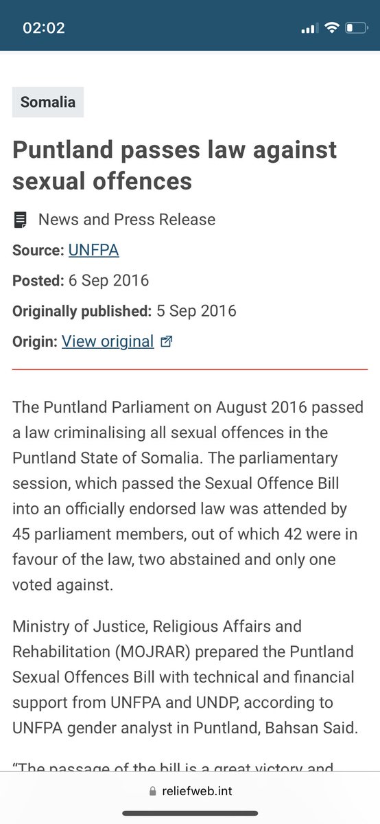 Ramadan70530344's tweet photo. Sexual offenders bill is passed in SOmaliland and puntland years ago what’s the uproar all sudden when it’s being debated in Mogadishu? https://t.co/UvHTwsnhIh