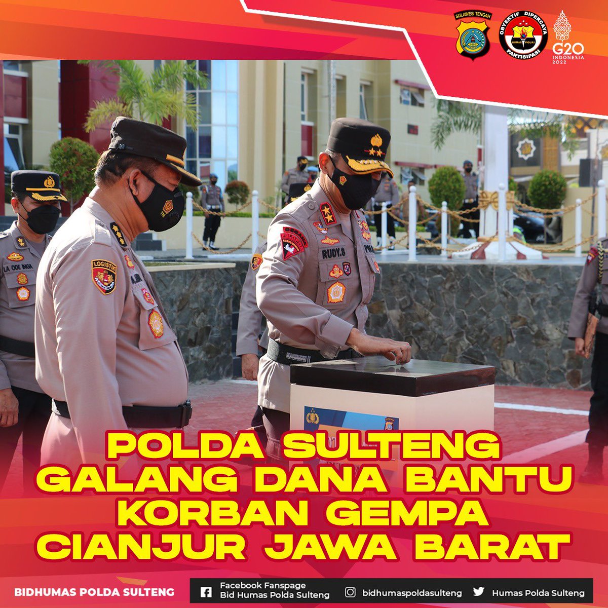 humaspolsulteng's tweet photo. Polda Sulteng galang dana bantu
korban gempa Cianjur Jawa Barat
#poldasulteng
#prayforcianjur
#cianjur
#soalpalu
#infopalu
#polisiindonesia
#cianjurbangkit
#polripresisi https://t.co/msvwmDUEGR
