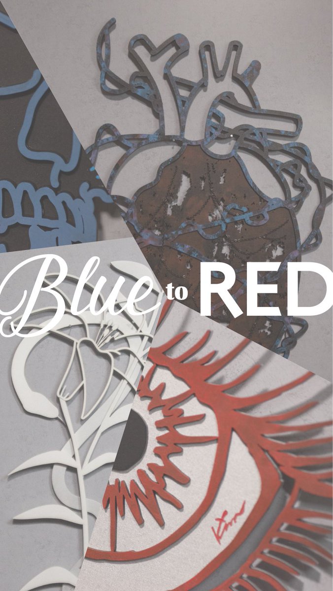 BLUE to RED 最終日！ 12:00-18:00 本日16時前後に少し不在にするかと思います🙏ご来廊予定の方がいらしたら、ご連絡いただけたらそのお時間は在店するようにします🙌 また18時過ぎ頃からぎゃらりぃあとさんによるツイキャスで展示の様子が見られ、通販もしていただきます！ぜひご覧ください♦︎