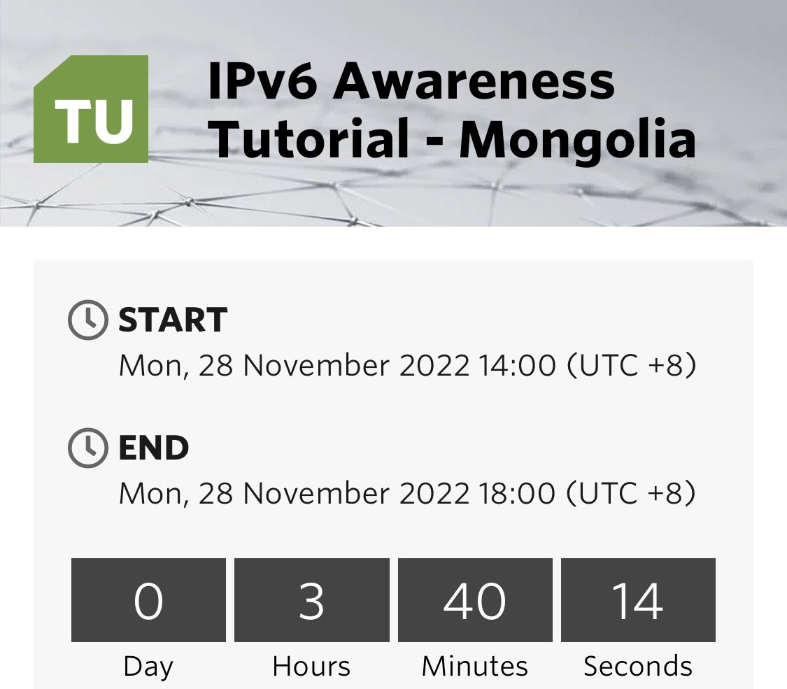 irrashai's tweet photo. And the first #IPv6 Awareness tutorial for Mongolia (delivered by @Ulsbold1125) is happening later https://t.co/5PfuNaDyBB #apnic #apnictraining https://t.co/T1rWqtJbNt