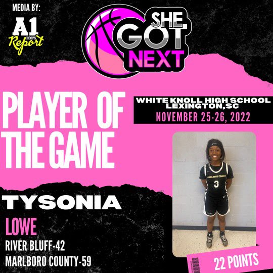 a1hoopsreport's tweet photo. Congrats to Tysonia Lowe on getting an offer from Benedict College at She Got Next 🏀🏀🏀 #a1certified #shegotnextsc https://t.co/QA1dd7JaTh
