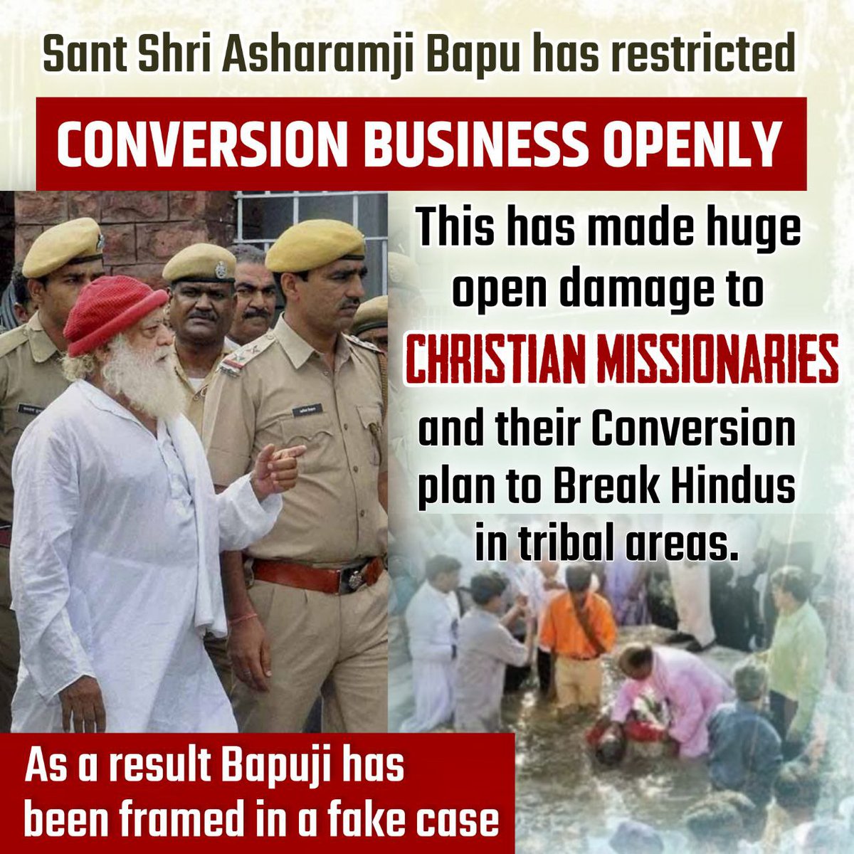 #ConversionInIndia is boosted after Sant Shri Asharamji Bapu has been jailed. This clearly proves that Bapuji is Hurdle For Missionaries as because of him, thousands have returned to Hinduism. This is the real Cause of Conspiracy against Bapuji.,😡