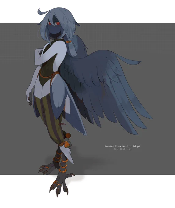 Hooded Crow Adopt! Happy to take bids via twitter, although bids straight to FA are prioritized! Link to Auction is in the replies below!Thanks for looking!  