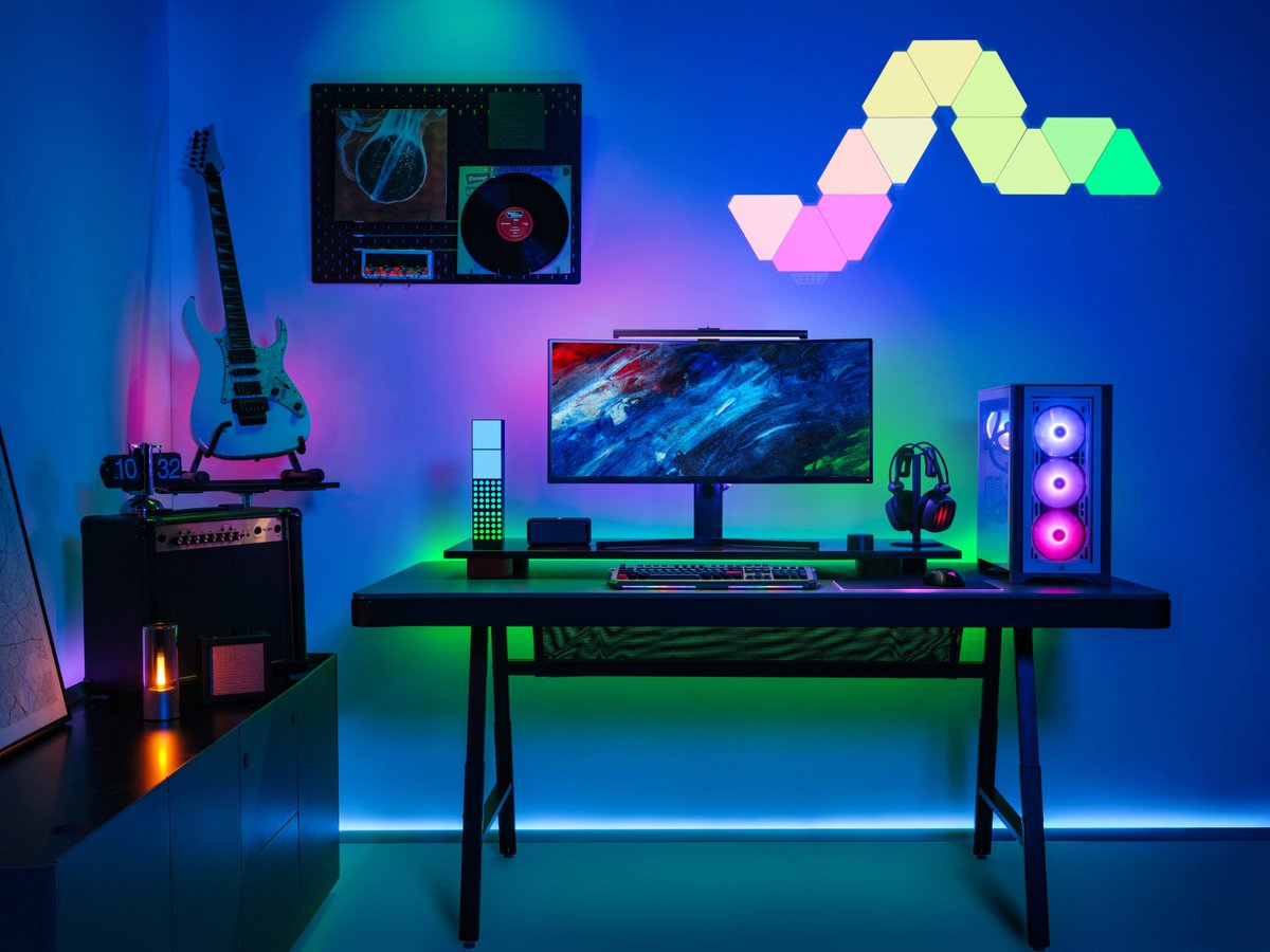 Yeelight's tweet photo. What #RGB light you recently bought? 
#yeelightfun #cube4all #gamingsetup #setupwar #battlestation #setup #desksetup #gamers https://t.co/DoRX353z0y