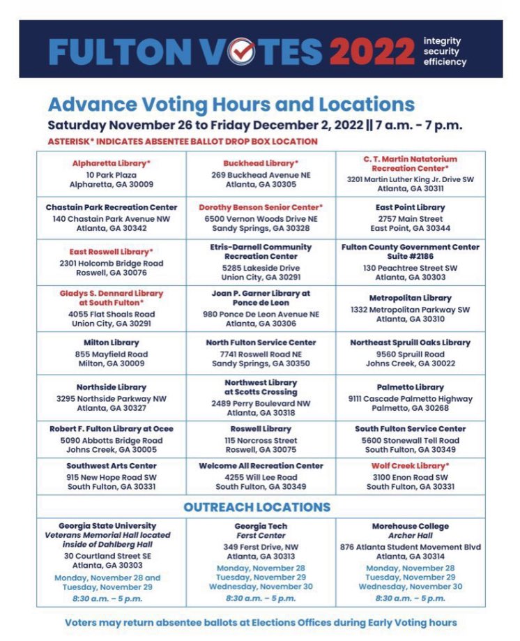 <a href="/Victorshi2020/">Victor Shi</a> 🍑 Fulton County registered voters, if you haven’t voted yet, here are your options 7am-7pm 🤜🏼🗳🤛🏾