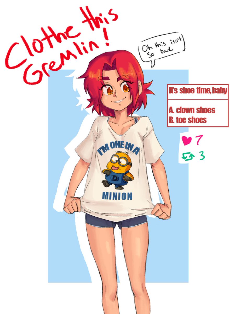 Ayo it's part 2 of the anti-#stripgame! You know the rules. Hit the goal and we'll give this lass a new funny piece of clothing. Today's options are clown shoes and toe shoes. Let's see how far we can go with this😎 (I'm surprised the last pic did as well as it did ngl)