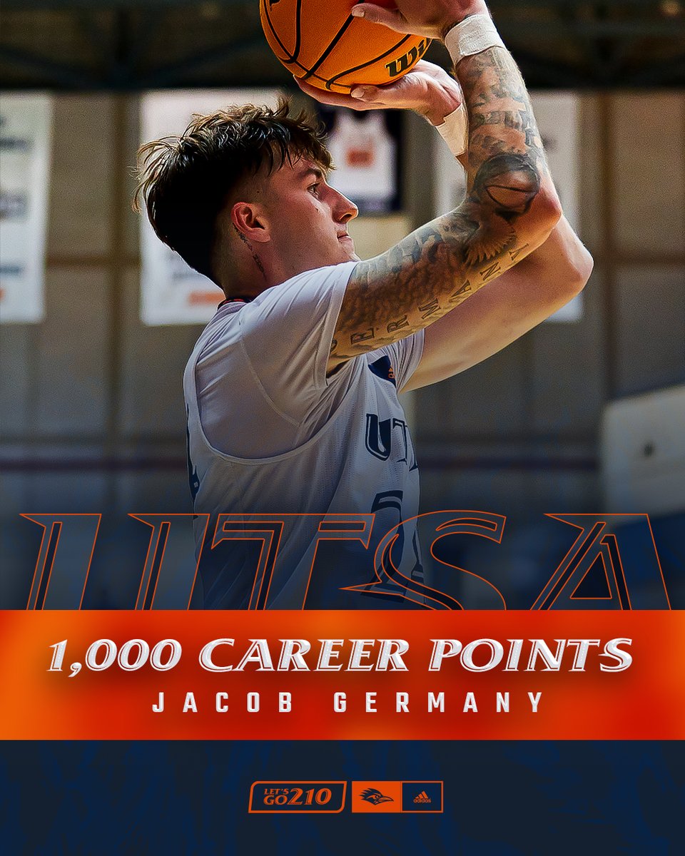 UTSAMBB's tweet photo. 𝐇𝐈𝐒𝐓𝐎𝐑𝐘

Jacob Germany has become the 18th Roadrunner to surpass the 1,000 point scoring mark.

#BirdsUp 🤙 | #RunnersPACE https://t.co/5kmYxBm7BF