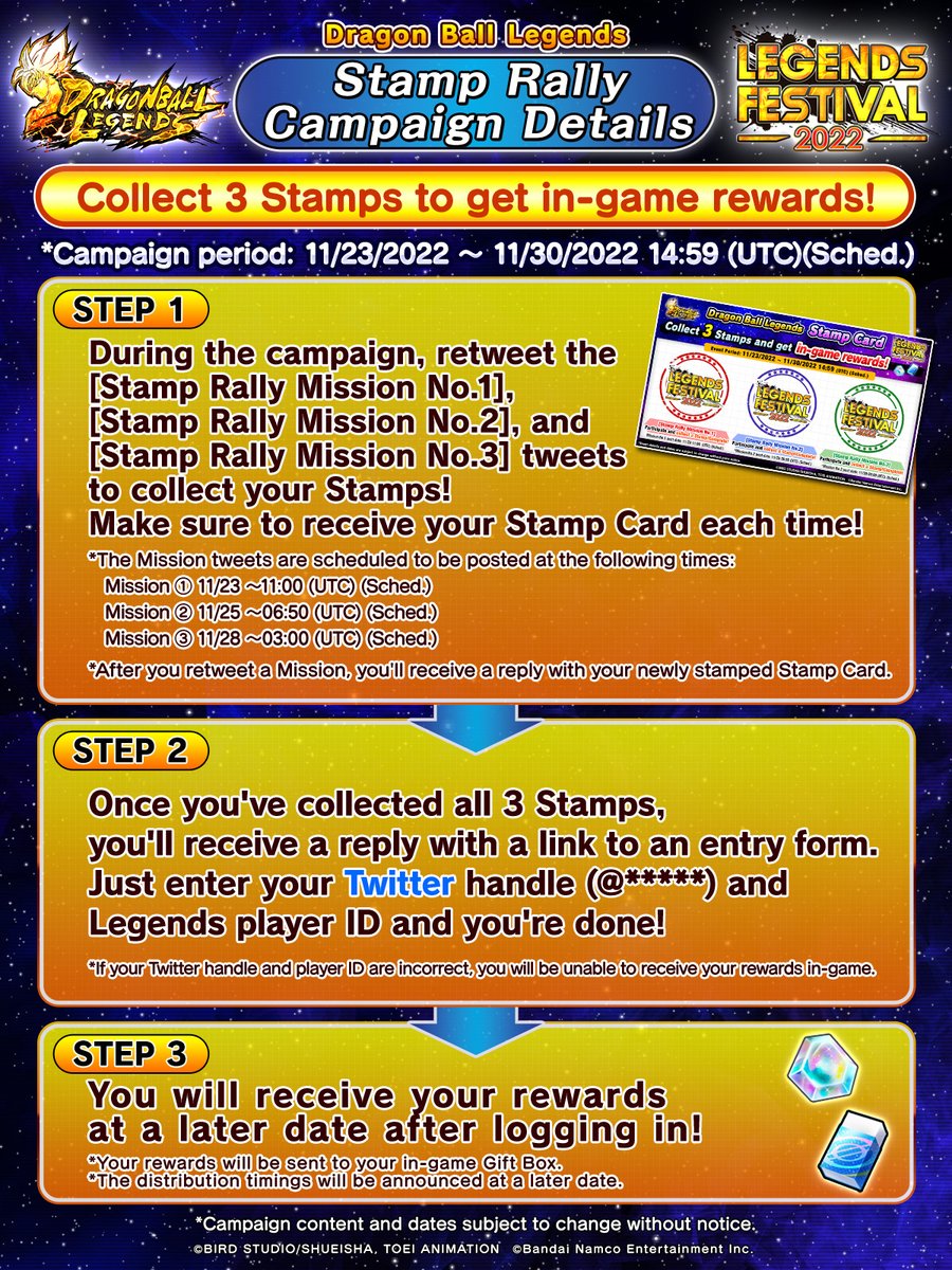 ／
RT the quoted tweet to get your 3rd stamp!
＼

Click here for the Stamp Rally Campaign Terms of Service
dble.bn-ent.net/en/pdf/DBLegen…

#Legends #Dragonball
#LF2022StampRallyPart1
#LegendsFestival