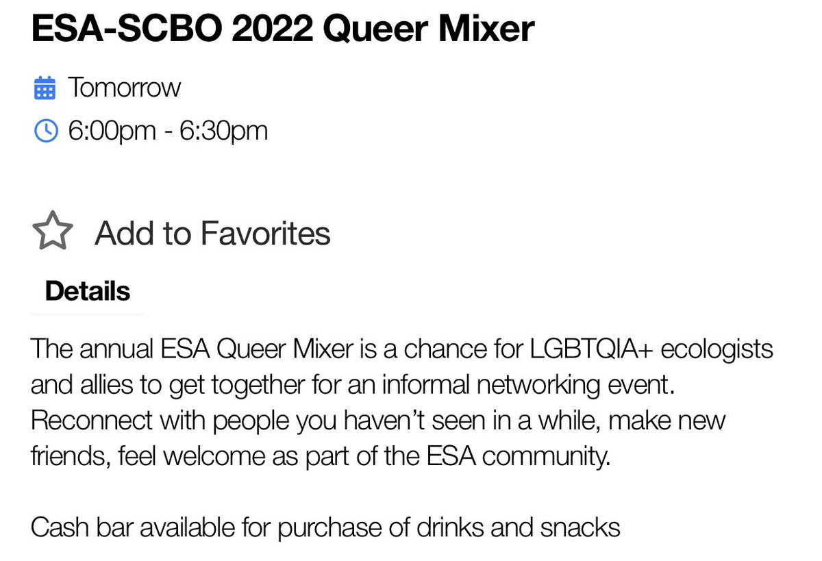 Don’t forget the annual Queer Ecologists mixer at #ESASCBO2022 on Tuesday! 6pm 🕕 🏳️‍🌈