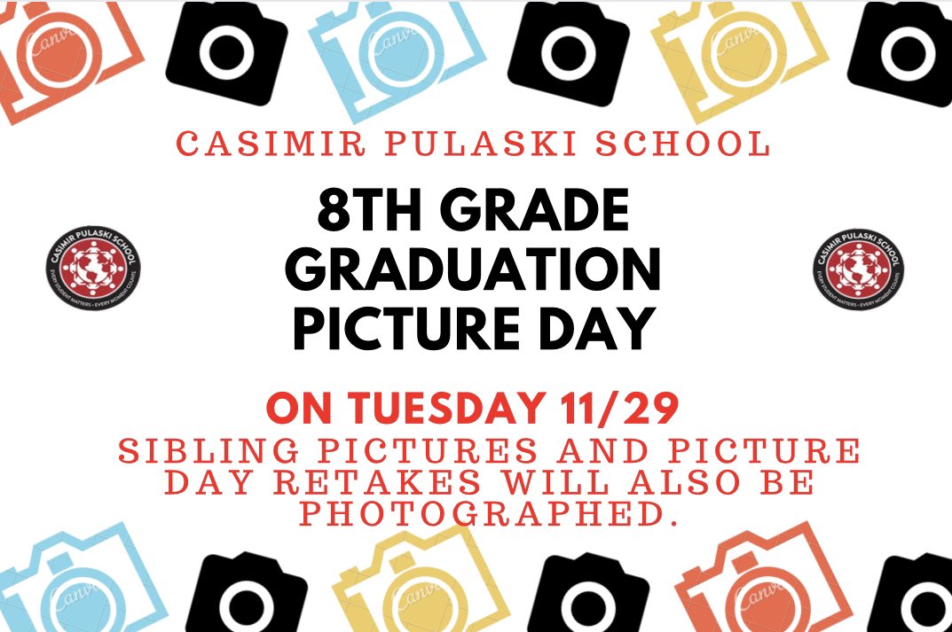 🗣️Reminder🗣️ 8th grade graduation picture day is on Tuesday 11/29. Sibling pictures and Retakes will also be photographed