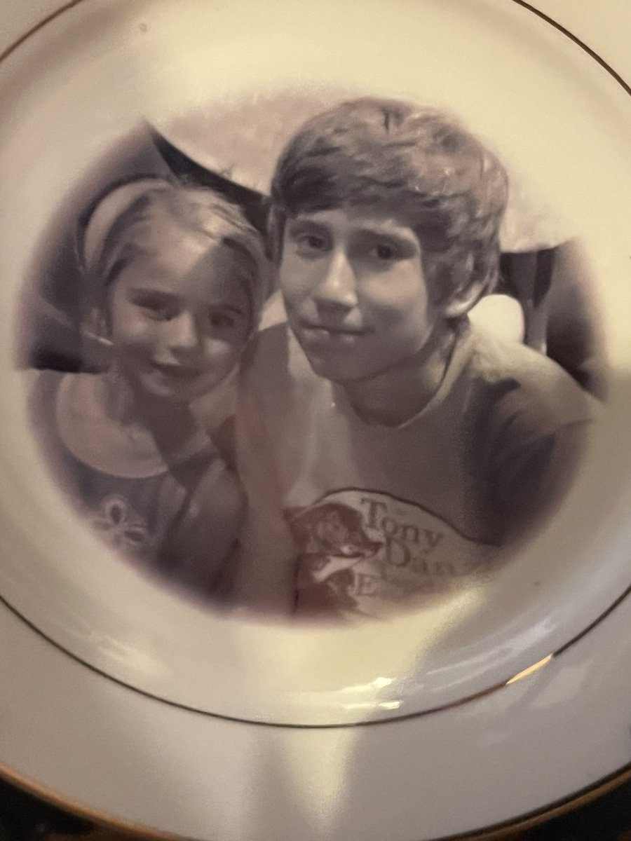 SnapSnapper's tweet photo. Found this plate at my folks thanksgiving of MySpace scene me and my sister etched on a dinner plate. Check that Tony Danza Tapdance Extravaganza shirt haha. https://t.co/E7qYjwHCC3