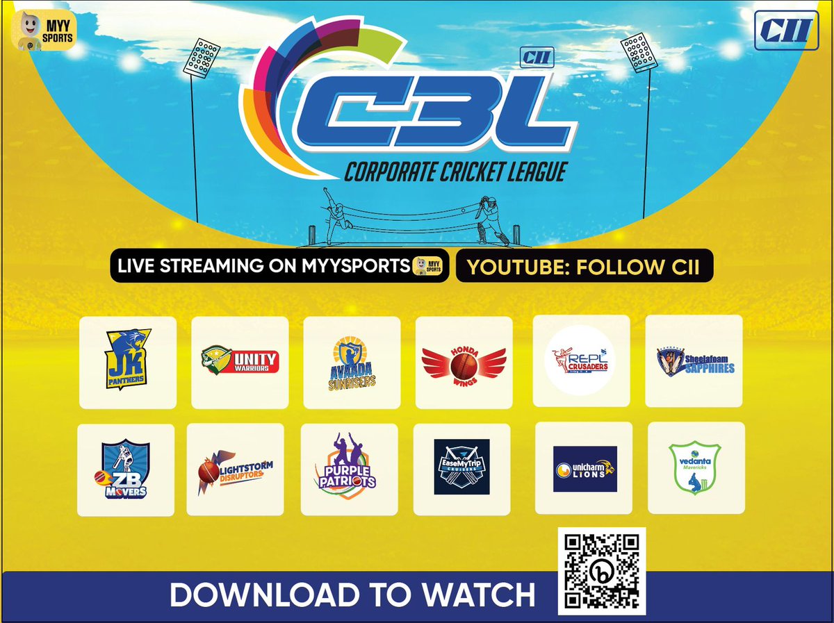 MyySports's tweet photo. 19 Matches, 12 Teams and 7 Days. Watch them in action as they battle it out in the 2nd edition's Delhi leg of #C3L. Catch all the live action only on MyySports!
https://t.co/jyxZBq3FYM
#crickettwitter #CIIsports #CIIDelhi #CII4NR
@UnitygroupDelhi @REPL_India @BYLDGroup @cii4nr https://t.co/lqh2axf6H0