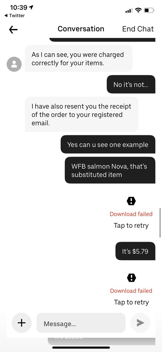 aldaardelia's tweet photo. @Uber overcharged me for grocery. They substituted items to cheaper/smaller ones (i.e. salmon $11 vs actual $5) and don’t update the price. As a result i was charged $39 extra ($152 vs $113 actual receipt. Customer service is a joke and ended chat abruptly without investigation. https://t.co/IeCjnBGu6A