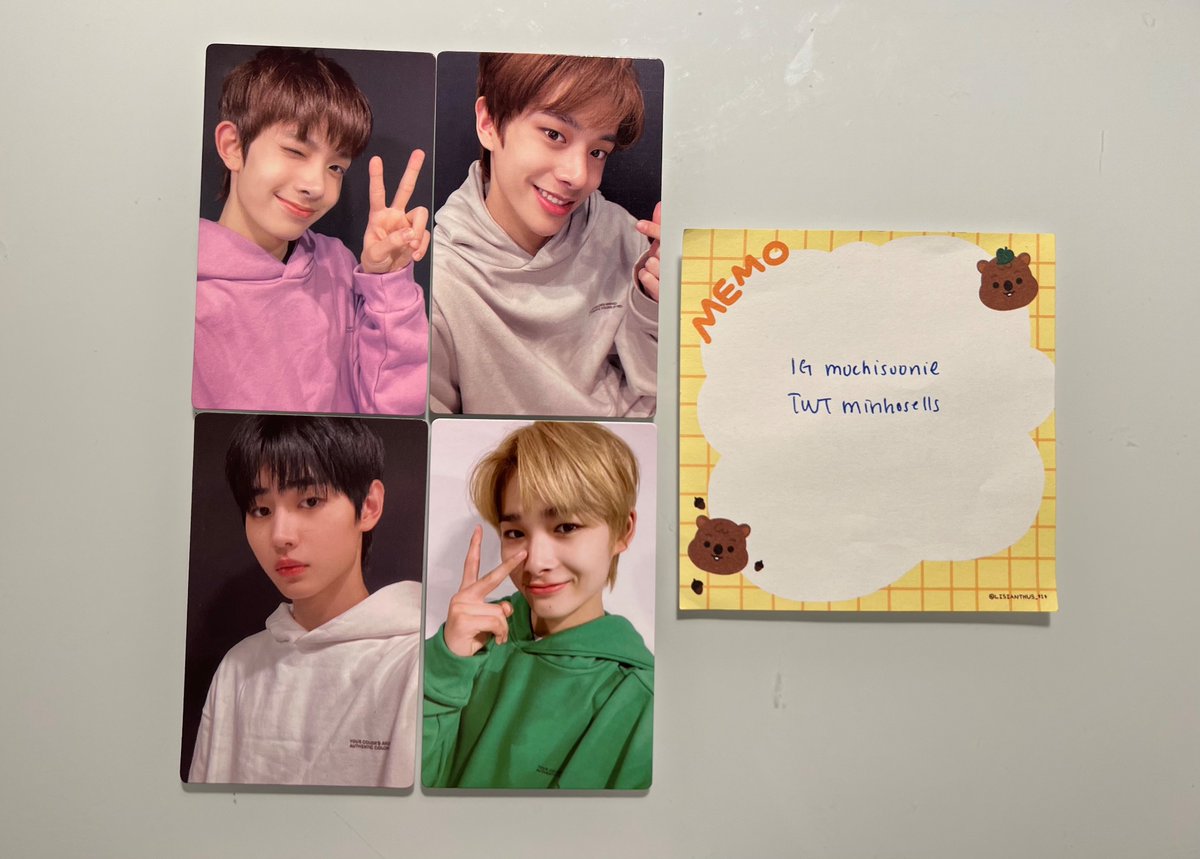 wts enhypen lightstick pc

Selling #ENHYPEN Official Lightstick Photo cards

NO HOLDS. GOMs welcome!

$6 ea PC

Bundled pricing: Buy all 4 for $20 ($5 ea)

+stamped $1 US/$2 WW

DM to buy!

sell Heeseung Jake Sunghoon Ni-ki photocard #희승 #제이크 #성훈 #니키 riki #엔하이픈