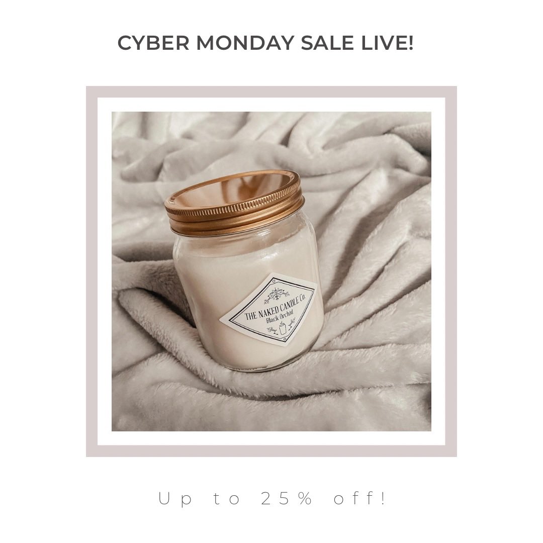 Our CYBER MONDAY sale is now on! Take 25% off signature candles before midnight! #soycandles #smallbatch #smallbusiness #homeinspo