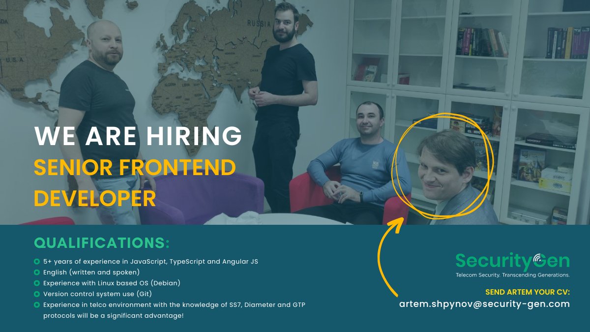 SecurityGen_'s tweet image. Artem Shpynov is hiring #seniorfrontenddeveloper.

Visit the page with job description: lnkd.in/djhpDvKi to discover more. If it resonates with you, apply now!

Learn more about SecurityGen: secgen.com

#hiring #job #telco