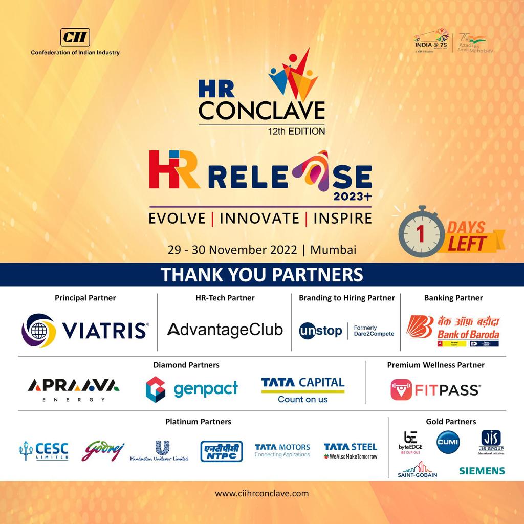 Featuring the Prominent Partners at the 12th CII HR Conclave, and let's take this opportunity to specially thank them for the support extended.

#CIIHRConclave22 #humanresources #culture #hr #people #chro #hrconference #peopleandculture