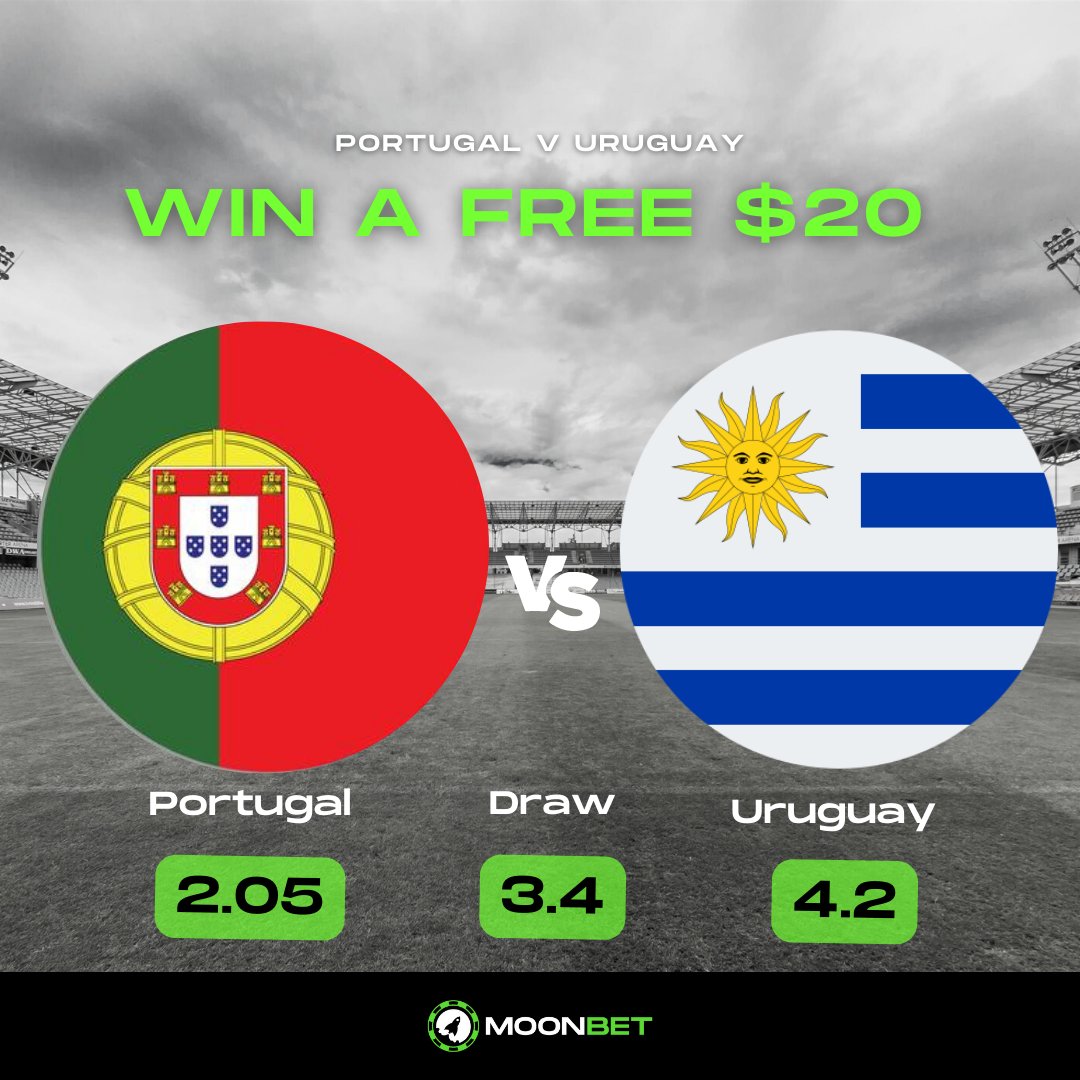 MOONBETofficial's tweet photo. 💸WIN A #FREE $20 AT #MOONBET

🏆How to #Win

1. Like &amp; RT
2. Comment with the correct score and username
3. Tag 2 friends

⚽️#Portugal v #Uruguay      

👉1 per user
👉Post before 8pm GMT+1

#FIFAWorldCup #Giveaway #Qatar2022 https://t.co/MaAgfQKcTc