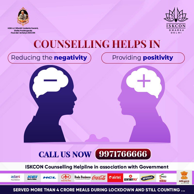 ISKCON_Dwarka's tweet photo. Take our help in understanding the correct path towards leading a positive life. Talk to us today.
Call us now - 9971766666
#IskconDwarka #ISKCON #Dwarka #iskcontemple #iskcondesiretree #harekrishna #lordkrishna #counseling #counselinghelps #counselingworks #mentalwellness https://t.co/xMzGPQxmUN