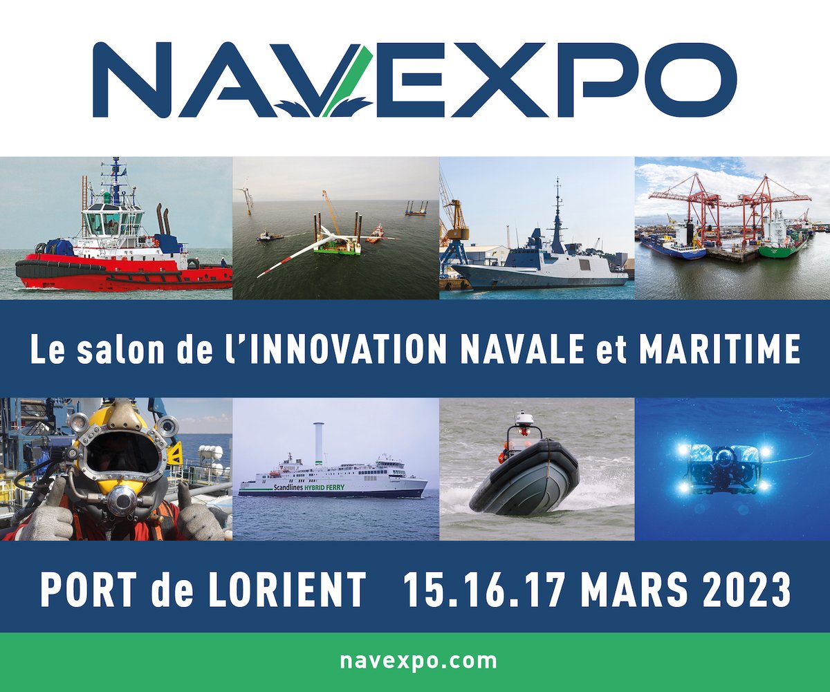 ⚓️ 🇫🇷 6è édition de NAVEXPO 
- Le salon de l'INNOVATION NAVALE et MARITIME -
15/17 MARS 2023 - Port de Commerce de LORIENT 
⚠️ Entreprises de la navale et du maritime, réservez vous aussi votre Espace Exposant parmi les emplacements encore disponibles !
lnkd.in/e4rxKWST