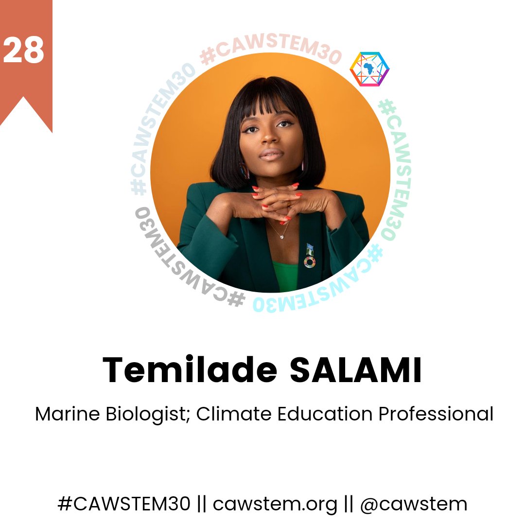 cawstem's tweet photo. #28of30
@temiladesalami_; A Climate Education and Communications professional, author and marine biologist with over five years experience leading various youth-led environmental sustainability initiatives across Africa.
#WomenInSTEM #CAWSTEM30 https://t.co/k2WRJ6oPKd
