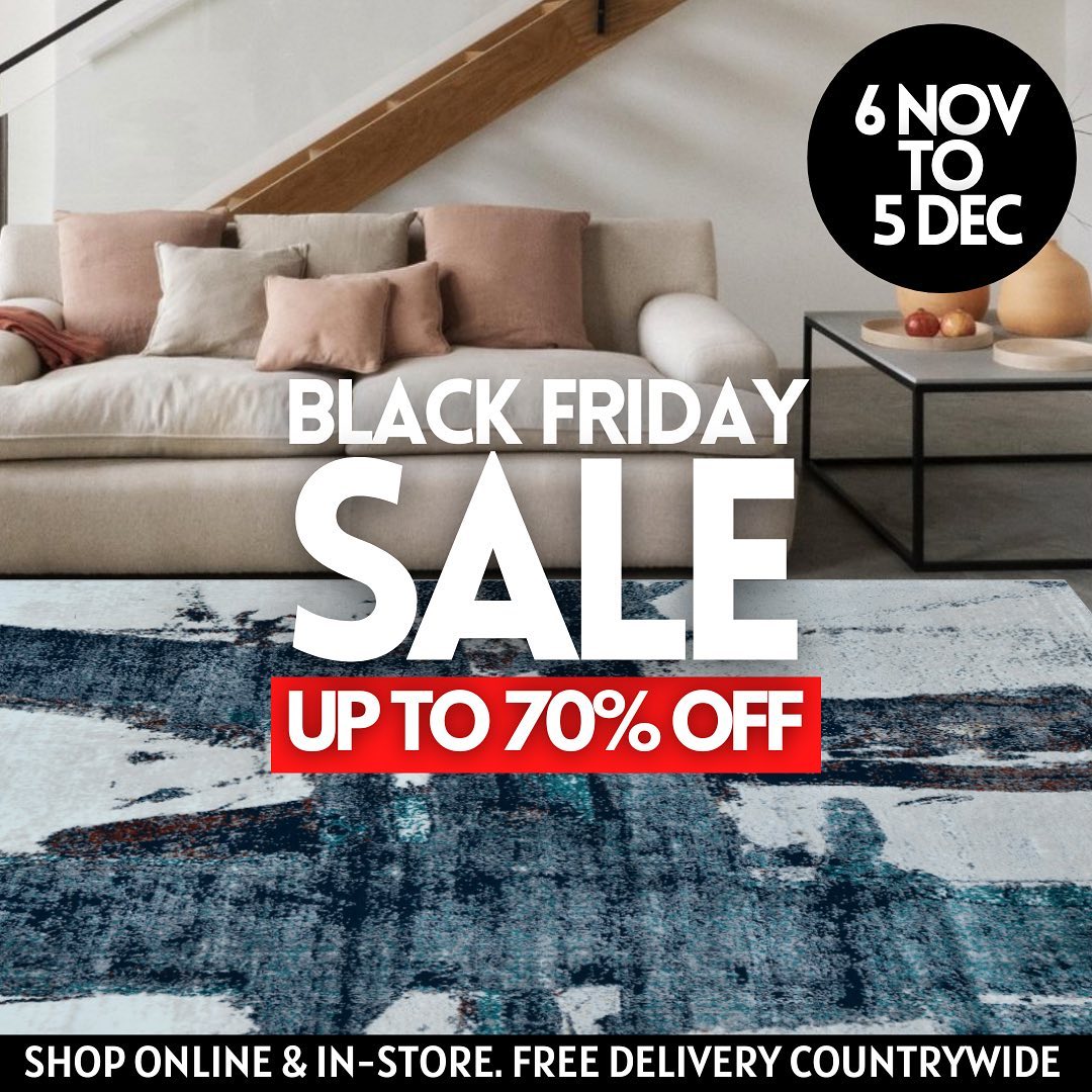 PrimePersian's tweet photo. Black Friday Sale! Up to 70% off on modern contemporary &amp; classic rugs. Shop latest in-trend rugs available online &amp; in-store. Sale ends 5th Dec. T&amp;Cs Apply.
▪️Many designs &amp; size options
▪️Free delivery countrywide
▪️30 days hassle free returns
▪️Shop online &amp; in-store https://t.co/HFqDcP9rxB