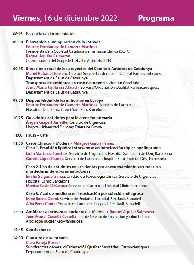 Ya va quedando menos para la #VIJornadadeAntídotos. Recuerda que este año puedes seguir la jornada de modo virtual. Te esperamos el 16 de diciembre!!! Inscripciones gratuitas: bit.ly/3VbnUcG
<a href="/SCFarmClin/">SC Farmàcia Clínica</a> <a href="/sefh_/">S.E.F.H</a> <a href="/SoCMUE/">SoCMUE</a> <a href="/La_FETOC/">FETOC (Fundación Española de Toxicología Clínica)</a>