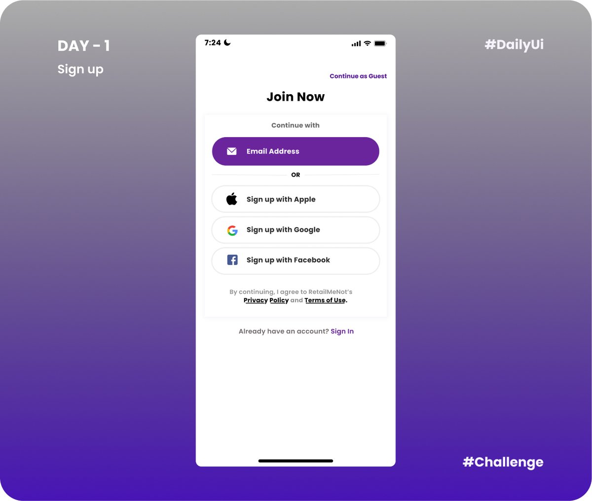 IamASR2_'s tweet image. Just made my first design for #DailyUI 
Do share your thoughts...

Day - 1/100
#DailyUI #Daily_Ui
