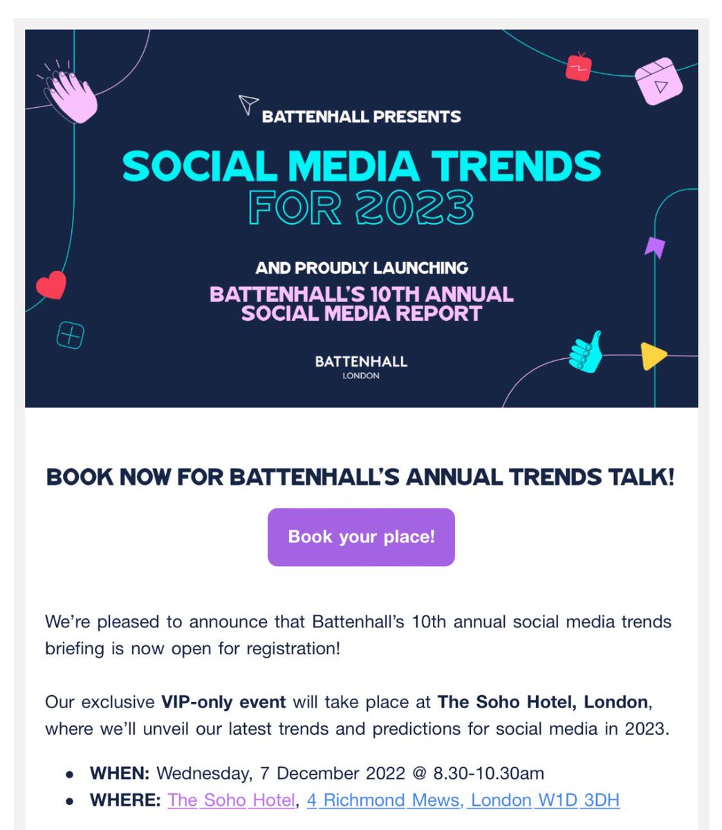 drewb's tweet photo. Next week we’re hosting the annual @battenhall social media trends briefing, with speakers including @JonnyAtter, @h_langdon, @Nica, myself &amp; @HalfFilipino flying in from the states. 

DM you’re interested in coming or email rsvp@battenhall.com 

#battenhalltrends https://t.co/djNXQ3H2S4