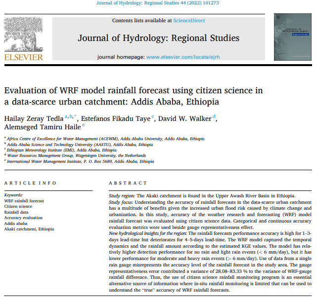 davidwalker_H2O's tweet photo. Were you wondering if #citizen_science rainfall monitoring could increase the accuracy of modelled weather forecasts? 🌧️⛈️☀️
Of course it can! Proven here for #AddisAbaba by @HailayTedla and @TamiruAlemseged 
https://t.co/dQwtPpn2qm https://t.co/yRdEUkUoXH