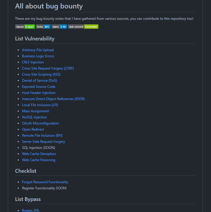 aacle_'s tweet photo. Bugbounty Notes 📒
Inclue OWASP Top 10 And more
#bugbounty #Infsoec

Amazing Git Repo : https://t.co/8x69FiFCrM

If you want :
====
You can join Bugbounty Tips Group : https://t.co/rOrOkVMRFl
====

Check This Out : 👌👇 https://t.co/WQZw8AeSBp