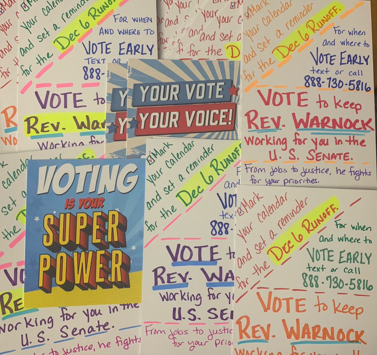 From CA—> GA!   My final batch. That makes 154 #PostcardsToVoters for the @SenatorWarnock Runoff!  #GoWarnock let’s do this.  
Ok GA, you got this! #VoteWarnock  #vote it matters!