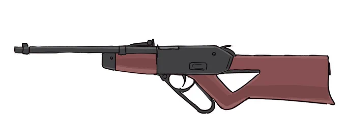 いろいろあって描いた謎のブルパップレバーアクション銃・・チューブが後ろ側に伸びているので、弾を側面の開口部から入れて人差し指で後ろに押し込まないといけないのだ 
