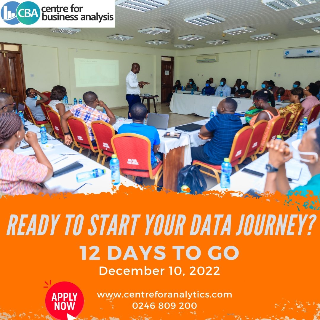 sokwateng's tweet photo. Progress in 2022 with a skill and a certification in Business Data Analytics. We have limited seats available.
 
Call to book your seat now on 0246 809 200 or register on our website at https://t.co/MhXM8v491W

 #business #data #career #job #dataanalytics #jobs #analytics #future https://t.co/5OMl54Mpag