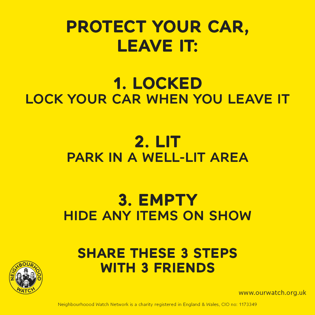 elthamgreennhw's tweet photo. Did you know a car is stolen about every 10 minutes in the UK? Neighborhood watch has some top tips for keeping your car safe. https://t.co/TJLy91kFkQ #HomeSecurity #SafetyInNeighbours @N_Watch @GreenwichNWatch @SaferGreenwich https://t.co/iD23BEZXNl