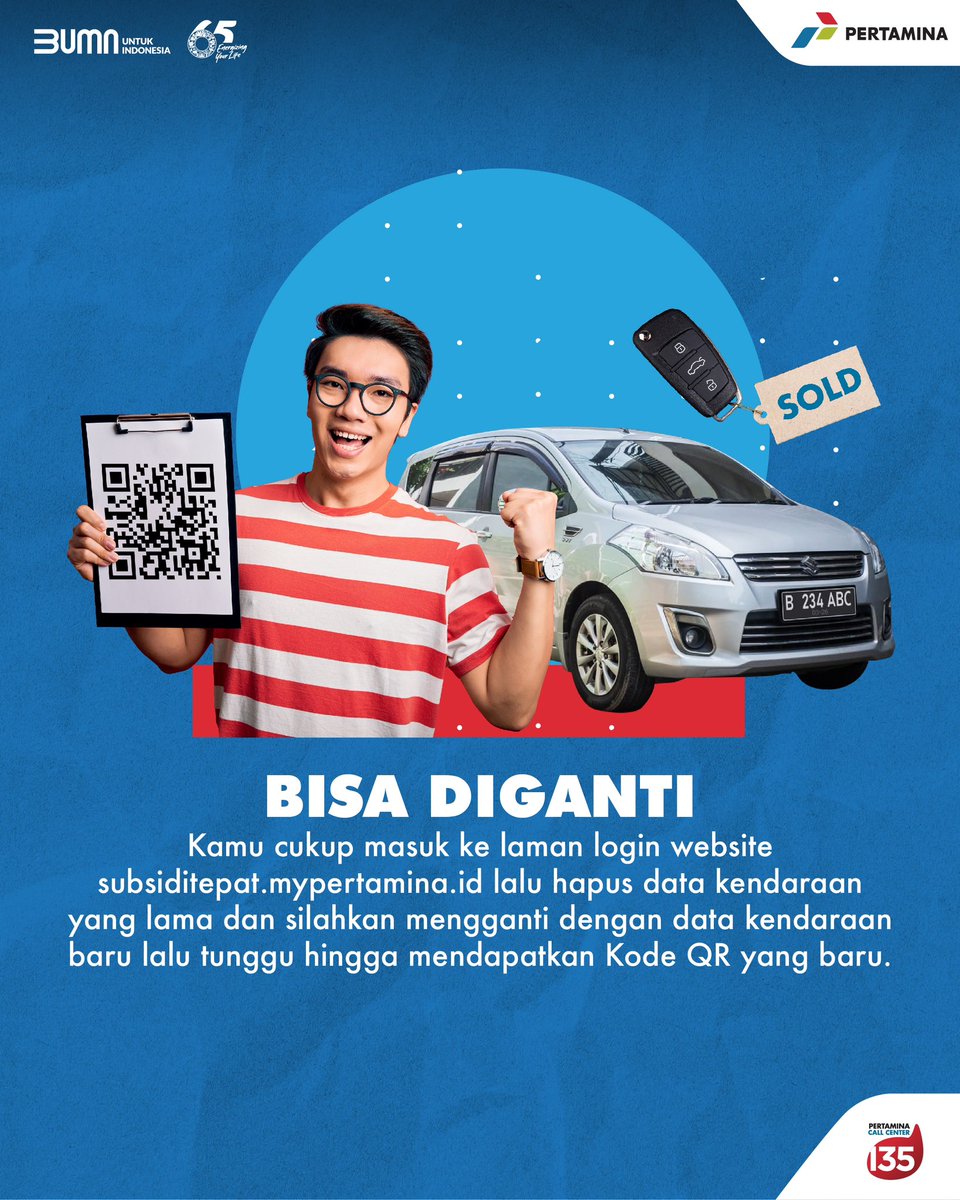 MyPertaminaID's tweet photo. Jangan khawatir ya kalau kendaraanmu yang sudah terdaftar Subsidi Tepat laku terjual.
 
Kamu masih bisa mengganti datanya dengan data kendaraan baru yang kamu miliki, Sob! https://t.co/bmhRnOfNWt