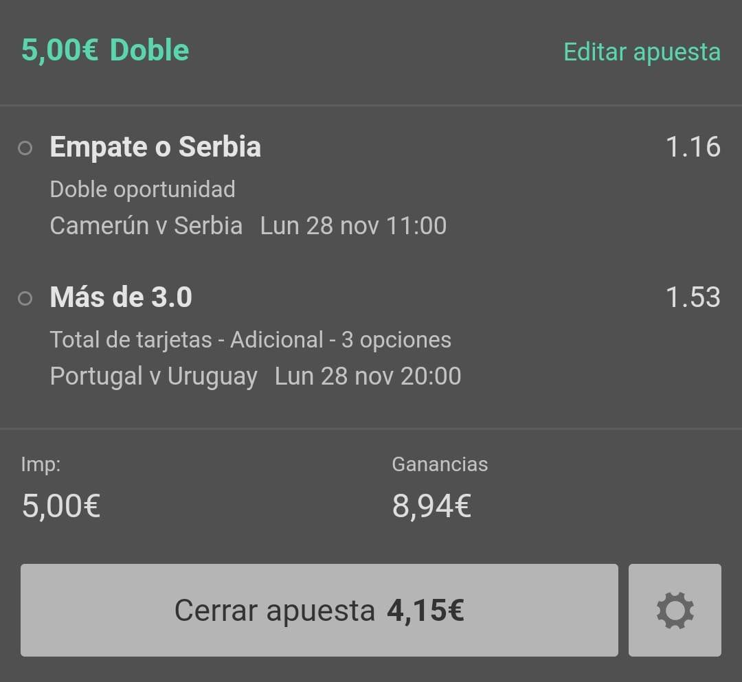 Monkeymantips's tweet photo. Nuestro pronóstico para hoy. 

Mundial Qatar 2022
Empate o Serbia 🇷🇸 
Más de 3 tarjetas en Portugal 🇵🇹 vs Uruguay 🇺🇾 

#MonkeyTeam #apuestas #bet #futbol #apostador #tipster #stats #money #aciertos #telegram #canales #estadisticas #apuestasdeportivas #deportes #sports #win https://t.co/AZk00mGSkf