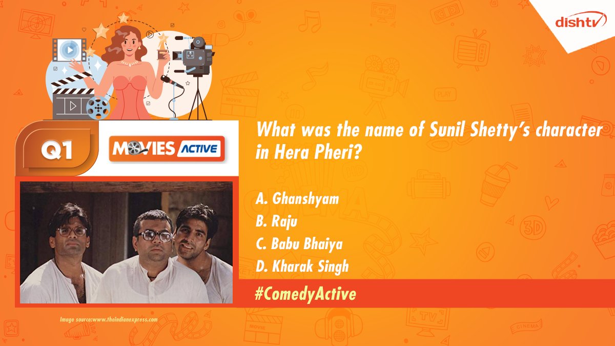 DishTV_India's tweet photo. Q1. What was the name of Sunil Shetty's character in Hera Pheri?

Answer using #ComedyActive and win exciting prizes. https://t.co/nVw3UgwLYj