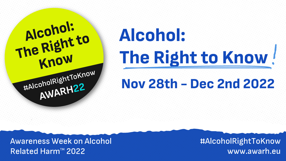 📢The Awareness Week on #Alcohol Related Harm 2022 (AWARH22) starts today!

🔎Visit the website to learn more about the campaign: awarh.eu

#AlcoholRightToKnow