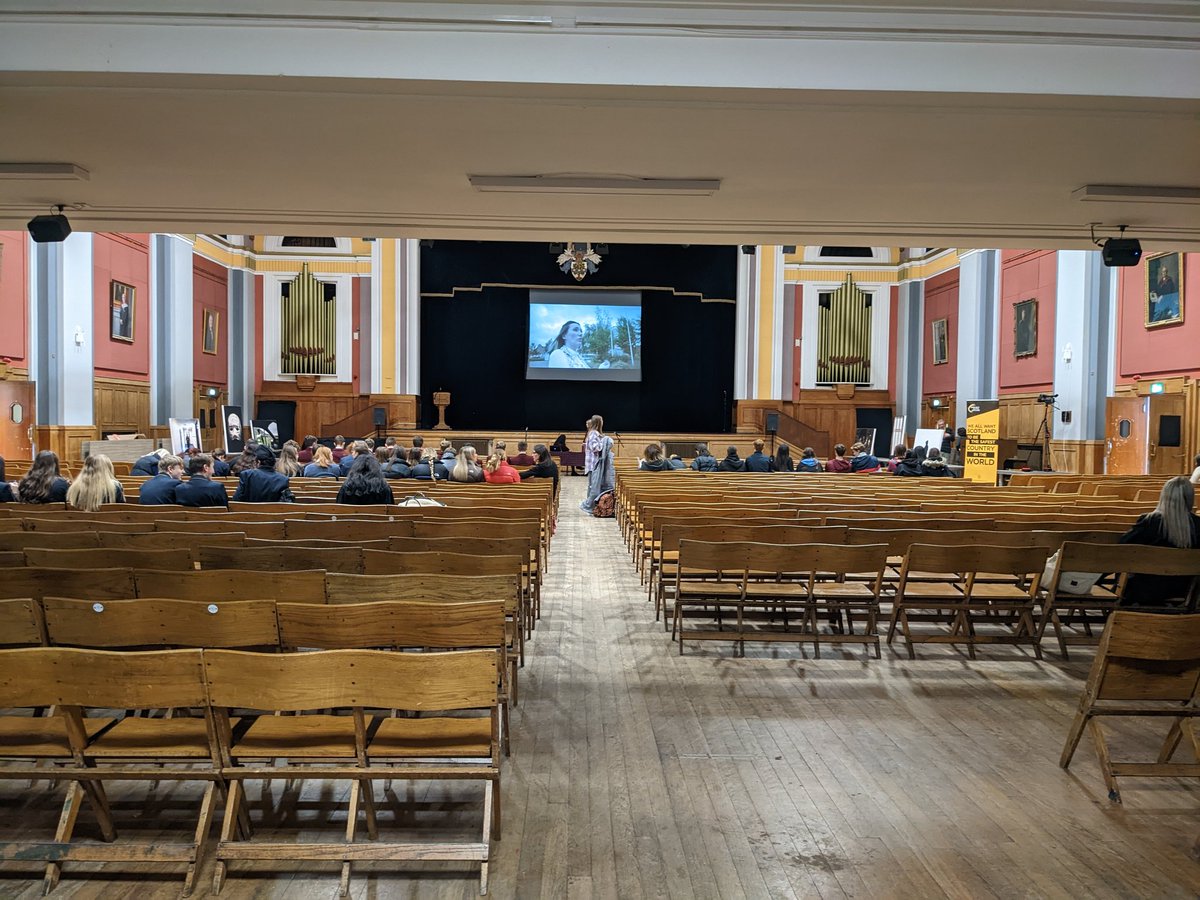 AHModStudies's tweet photo. Schools are starting to arrive. While we wait, #SecondChancers stories are being shown on the big screen. Throughout lunchtime, visitors can scan the QR codes beside the canvas displays at the sides of the stage to listen to some more of these important voices @ComJusScot https://t.co/Ps1PHByYjO