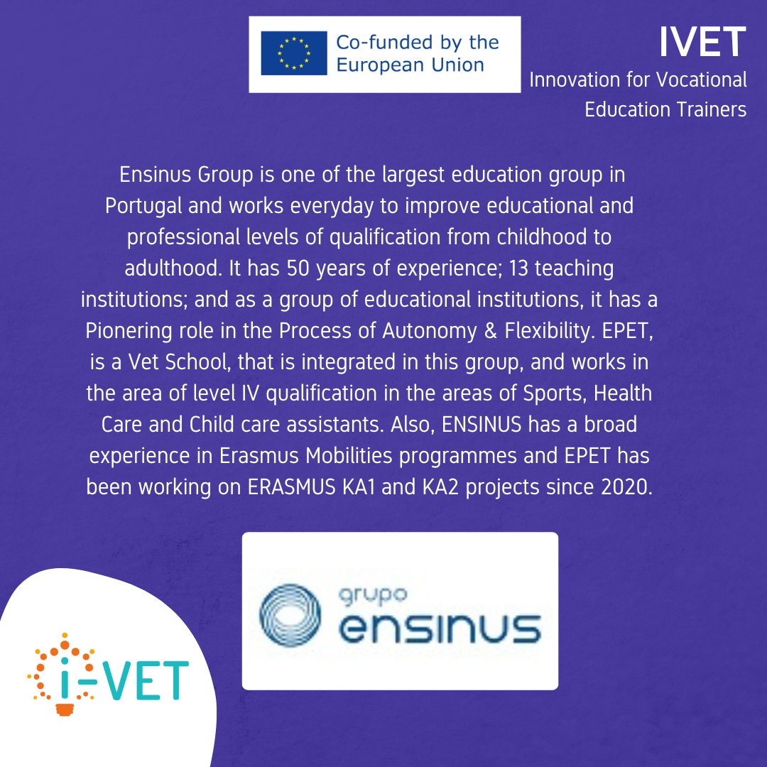 Ivetproject's tweet photo. 🔔Today we are introducing Ensinus group, a large education group in Portugal with significant experience in vocational education and lifelong learning.

Stay tuned to find out about the rest of the consortium! ⭐️
#ivetproject #innovation #vet #KnowledgeTransfer #ErasmusPlus https://t.co/8Hx3IX3Yic