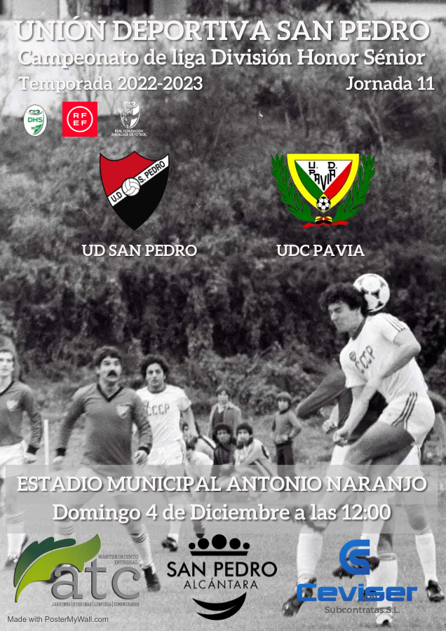 UdSanPedro's tweet photo. 🏠¡Esta semana jugamos en casa!

📅 Domingo 4 de diciembre
⏰ 12:00 Horas 
🏟  #EstadioMunicipalAntonioNaranjo
🏆 #DHG2
👉 #Jornada11 
⚽️ @UdSanPedro vs @UDPaviaoficial 
 #⃣  #marcasanpedro  #sanpedroalcantara https://t.co/lZVFtDOUQr