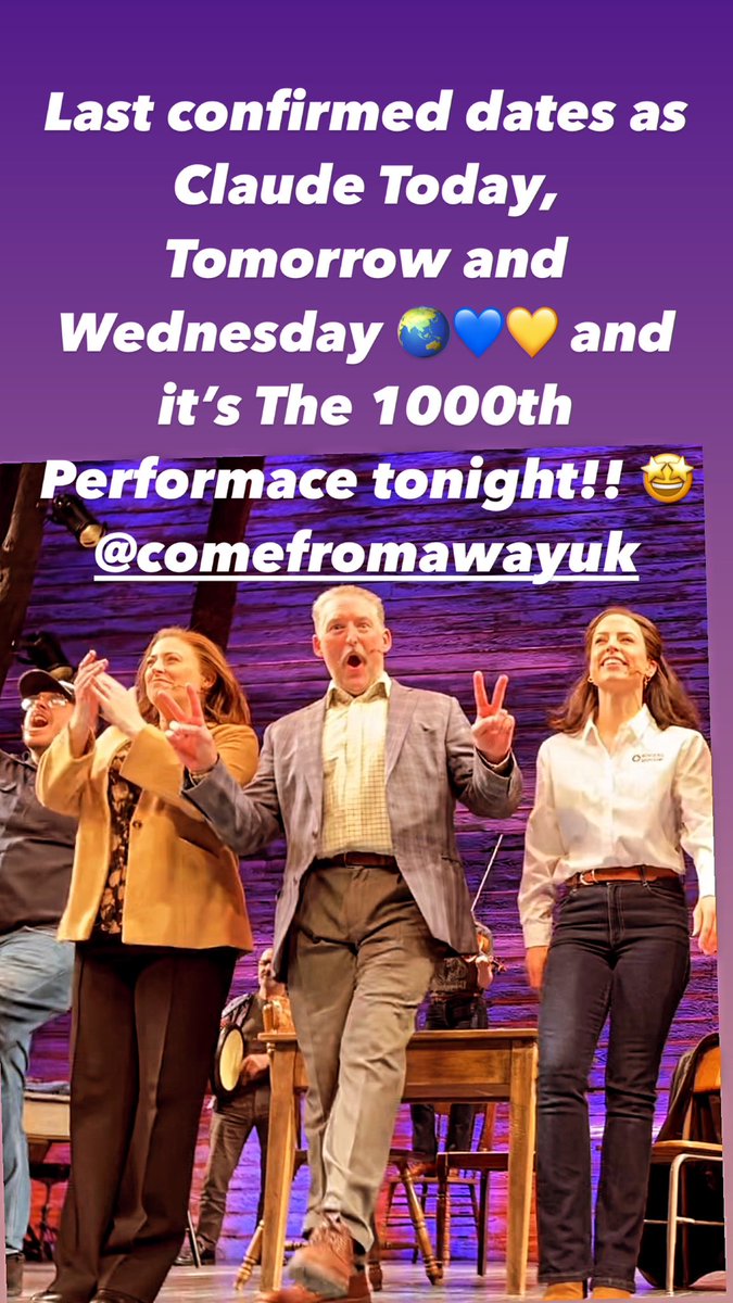 craigstrongarm's tweet photo. Last confirmed dates Today, Tomorrow and Wednesday as Claude in @ComeFromAwayUK and itβs the 1000th Performance tonight π₯³π₯³π₯³ Welcome To The Rock!! #comefromaway #westend #standby #welcometotherock #1000thperformance #kissthefish #grateful #lovemyjob https://t.co/I3jqzw2srt