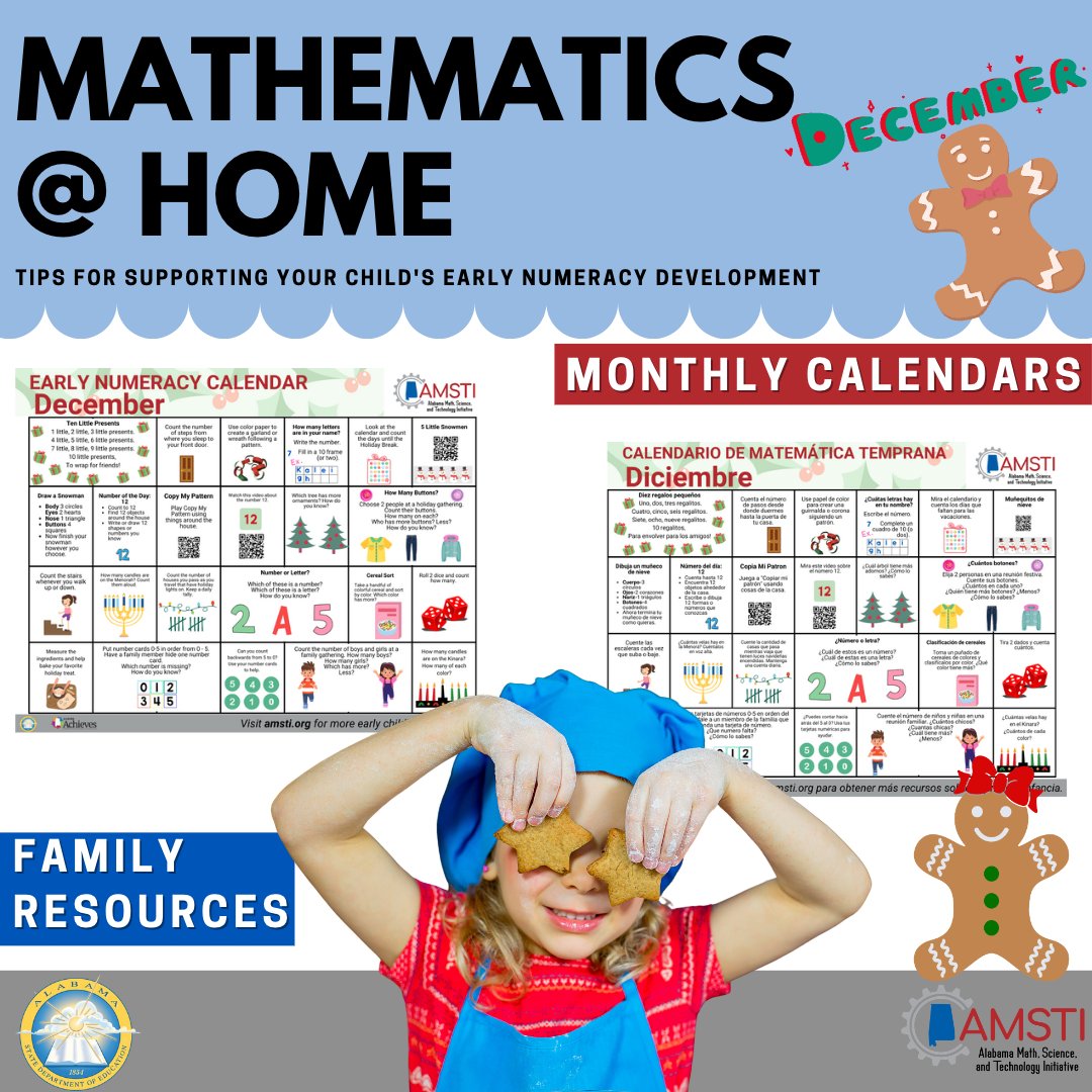 AMSTI4all's tweet image. The December Early Numeracy Calendar has been uploaded to the AMSTI Mathematics @ Home Wakelet! English and Spanish versions are both available at bitly.amsti.org/calendars @ZTAedavis @AlabamaMTSS @AlabamaAchieves @mjshields @KAnderson356