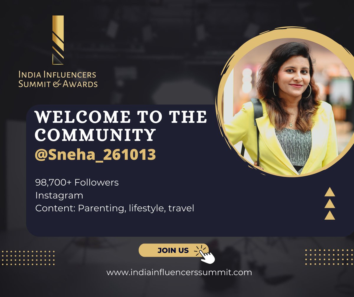 influence_india's tweet photo. Welcome aboard!
We are glad to welcome Ms. Snehalata Jain to our exclusive community of influencers and content creators.
Excited to embark a remarkable journey together.

#experience #inaugural #awards #staytuned #influencers #influencermarketing #network #indiainfluencerssummit https://t.co/qs2zPOICmq